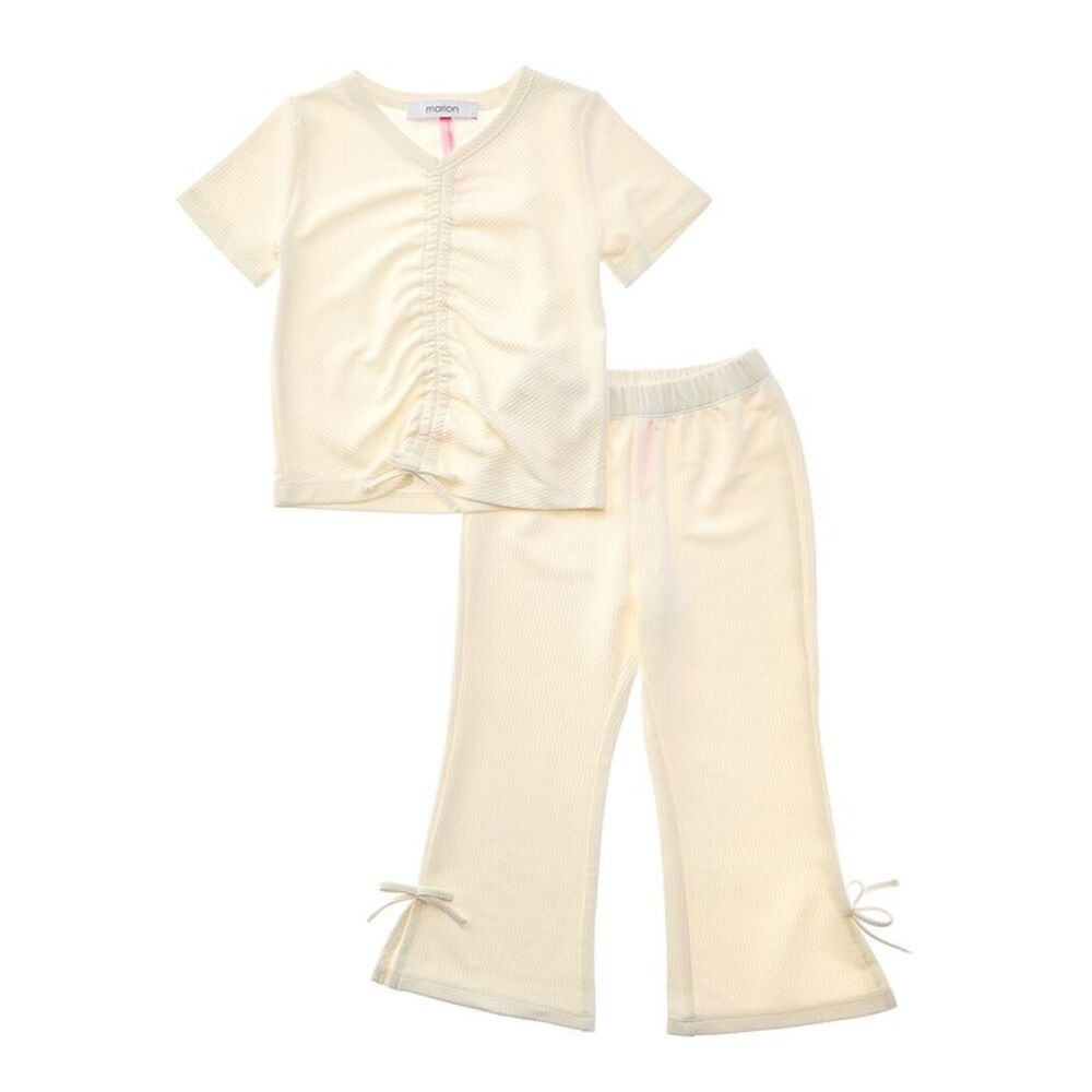 Marion Girls  2Pc Ruched Top & Pant Set, White